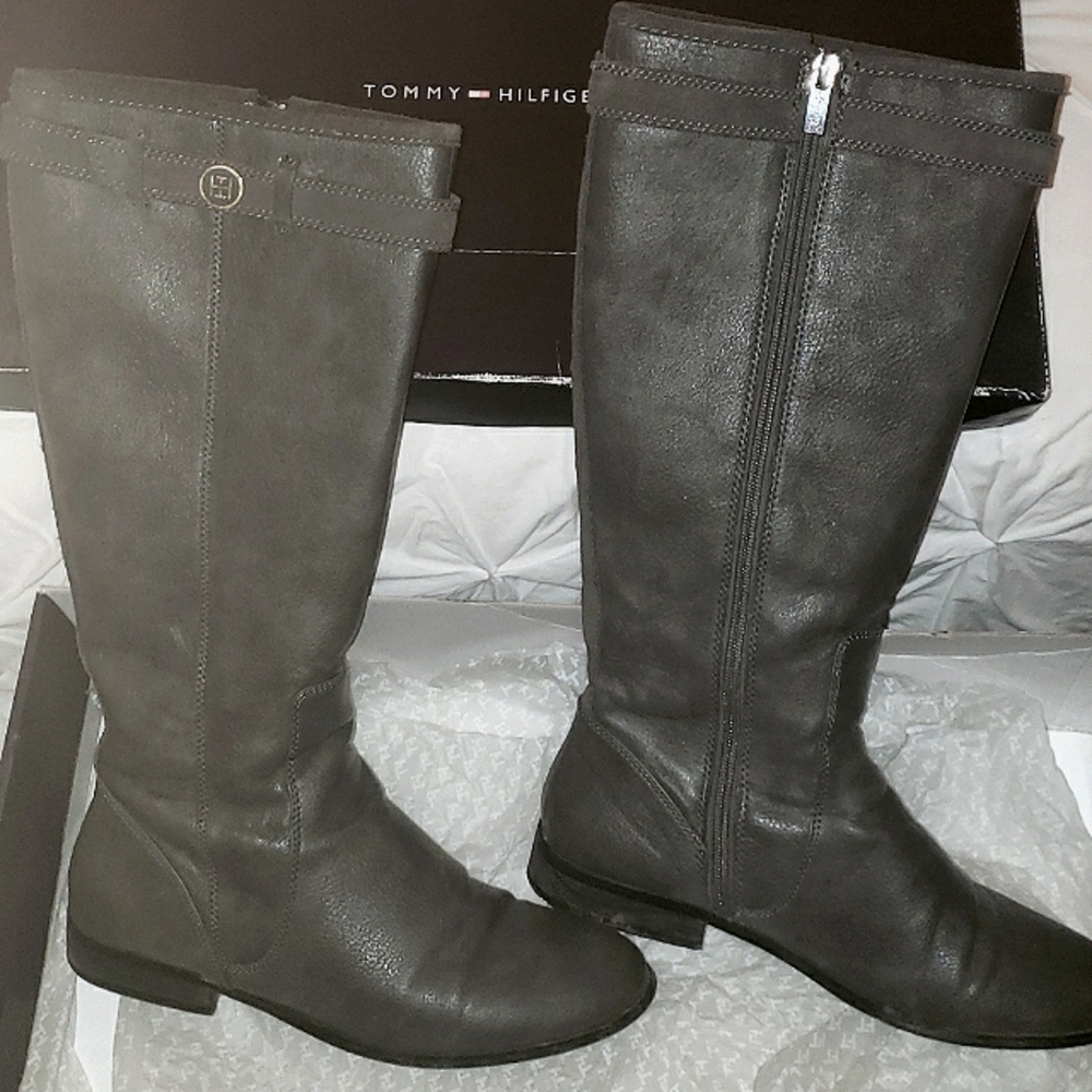Tommy Hilfiger knee high grey equestrian-style boots